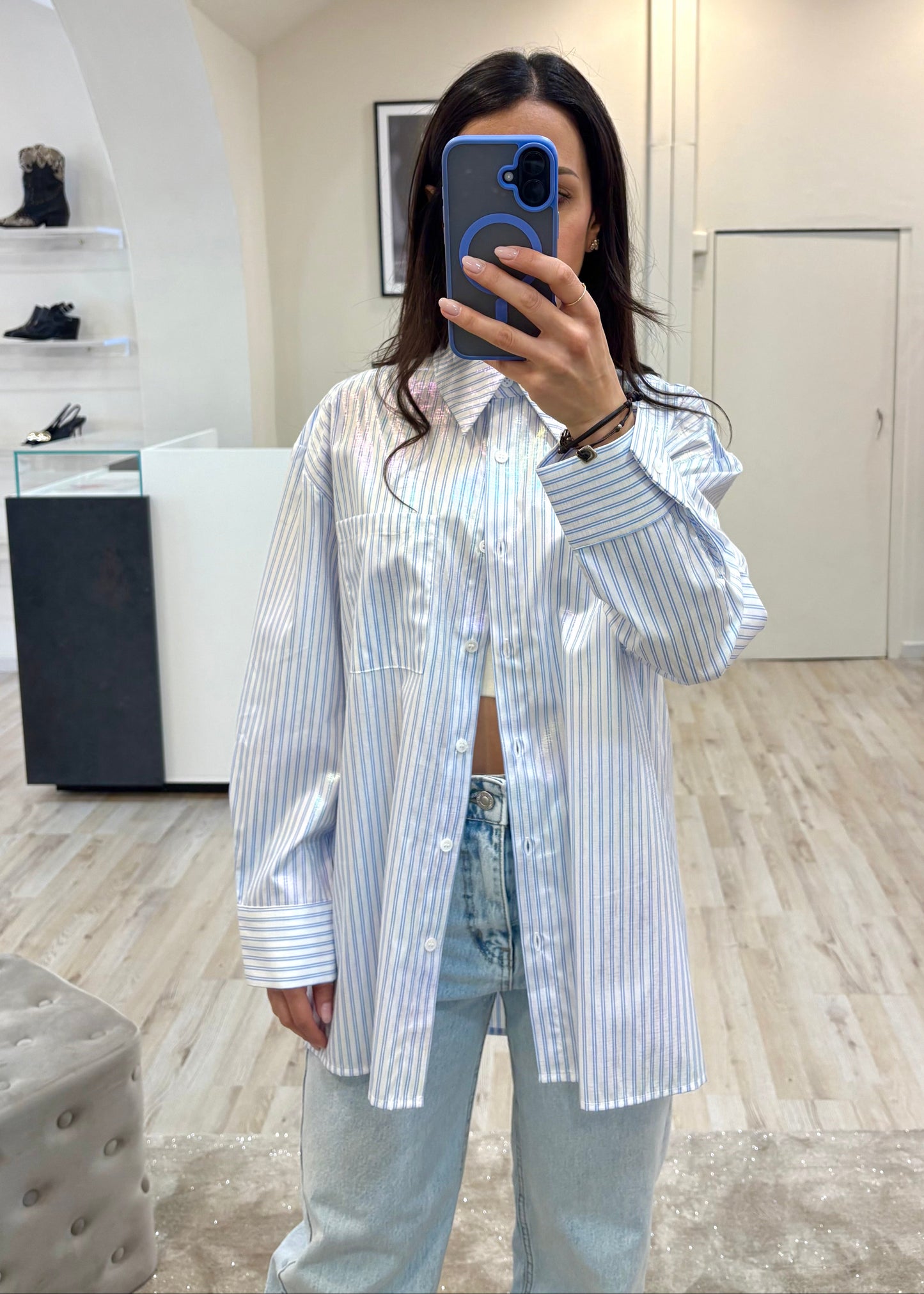 Camicia Over a Righe Azzurra