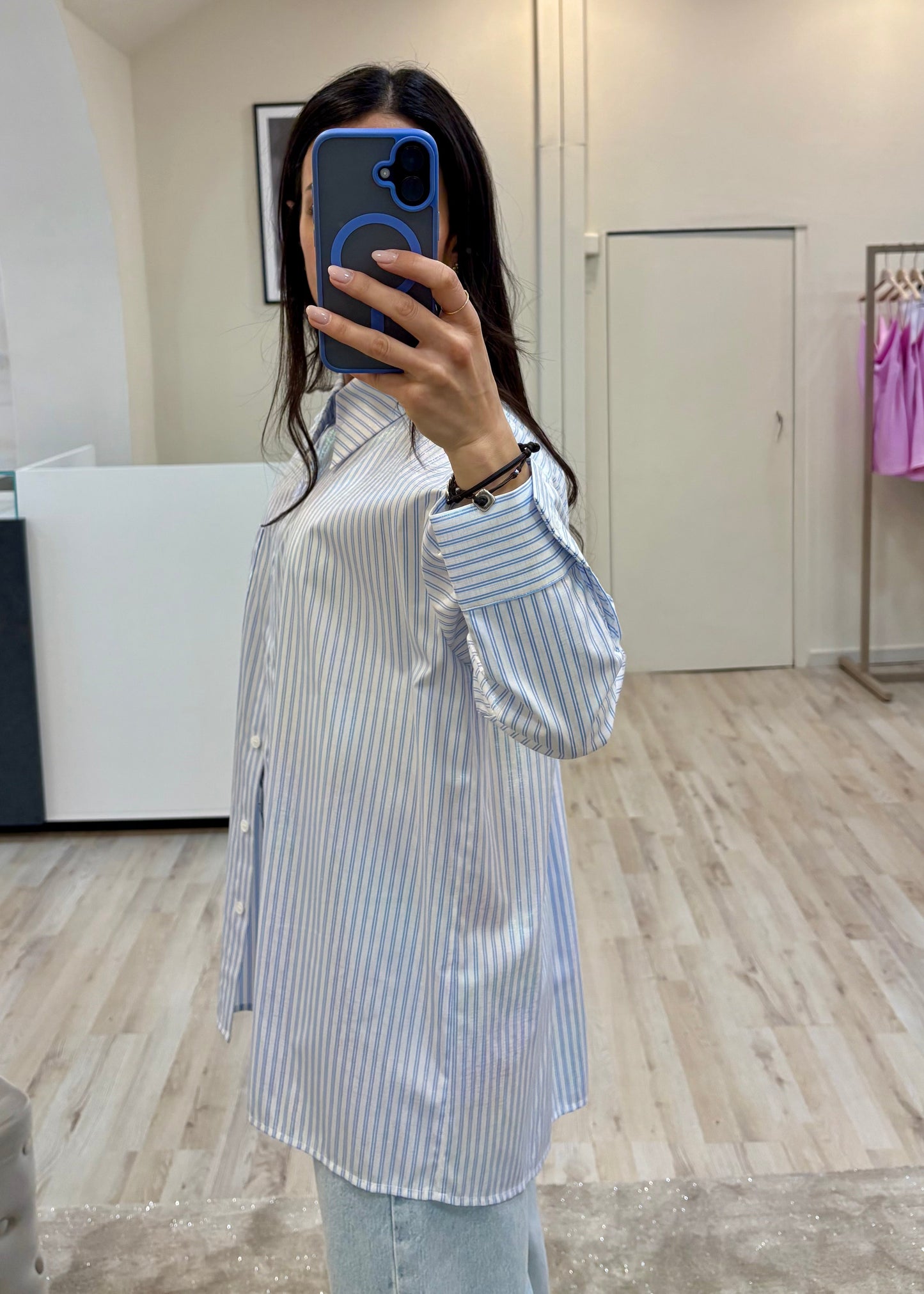Camicia Over a Righe Azzurra