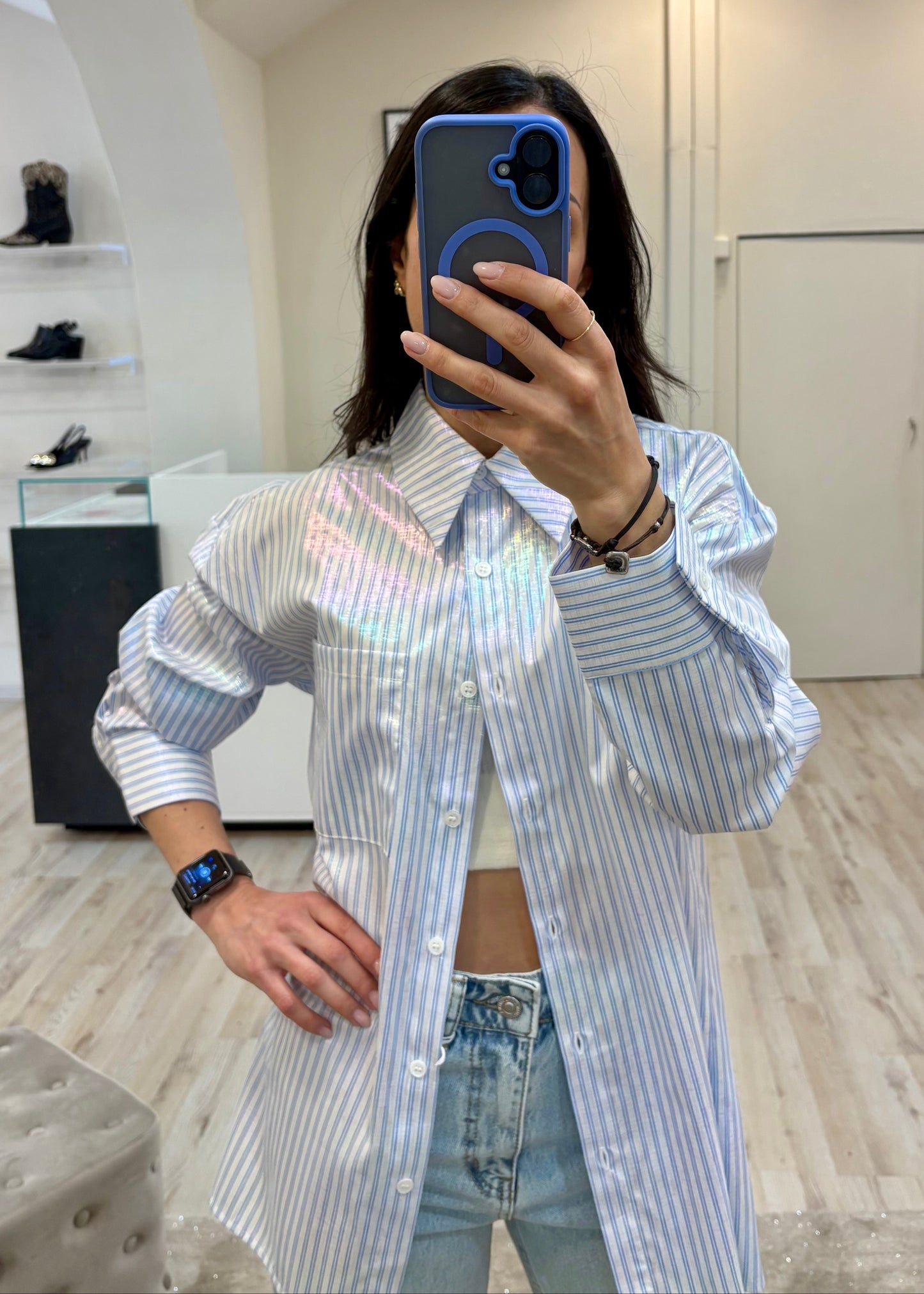 Camicia Over a Righe Azzurra