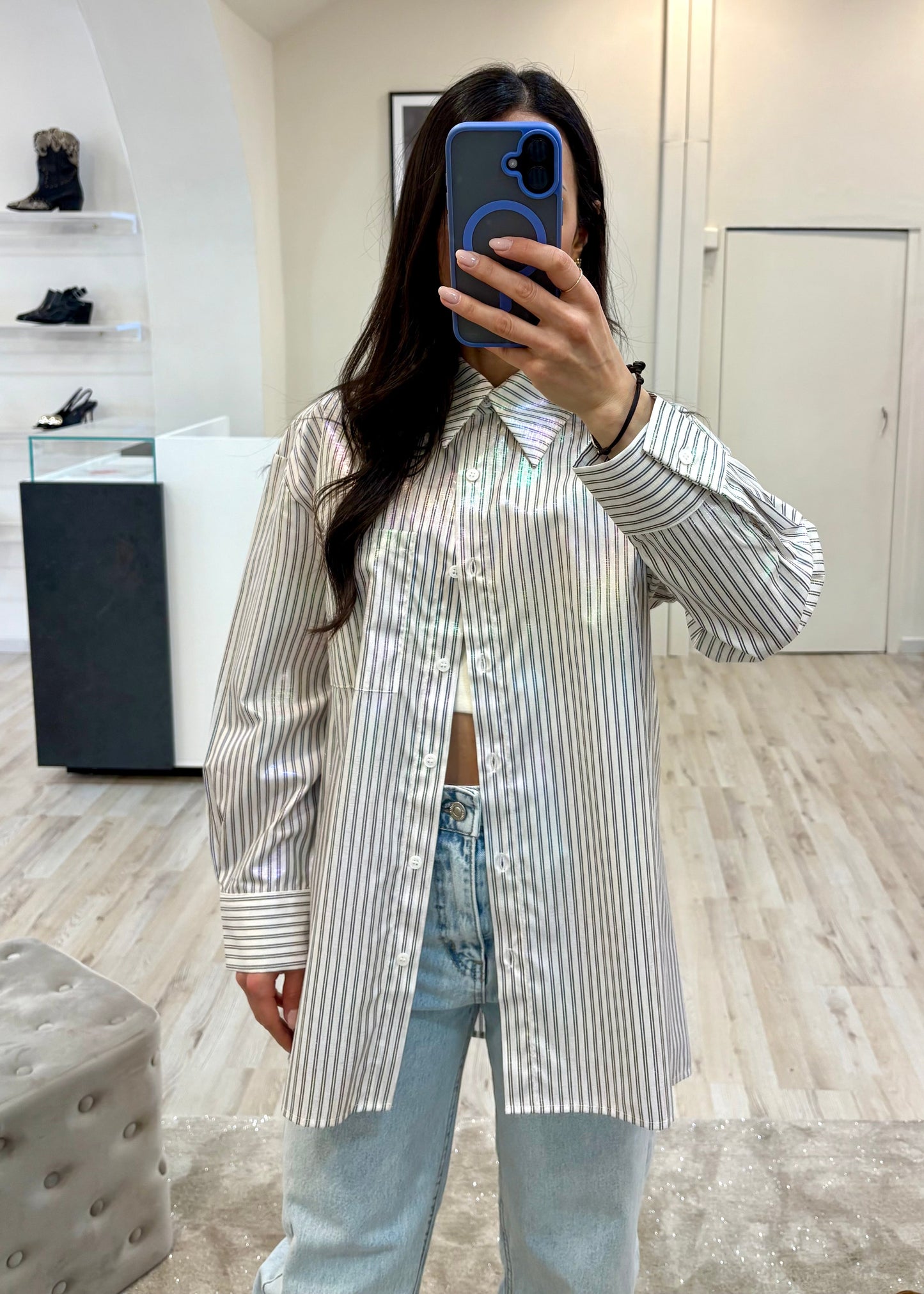 Camicia Over a Righe Nera