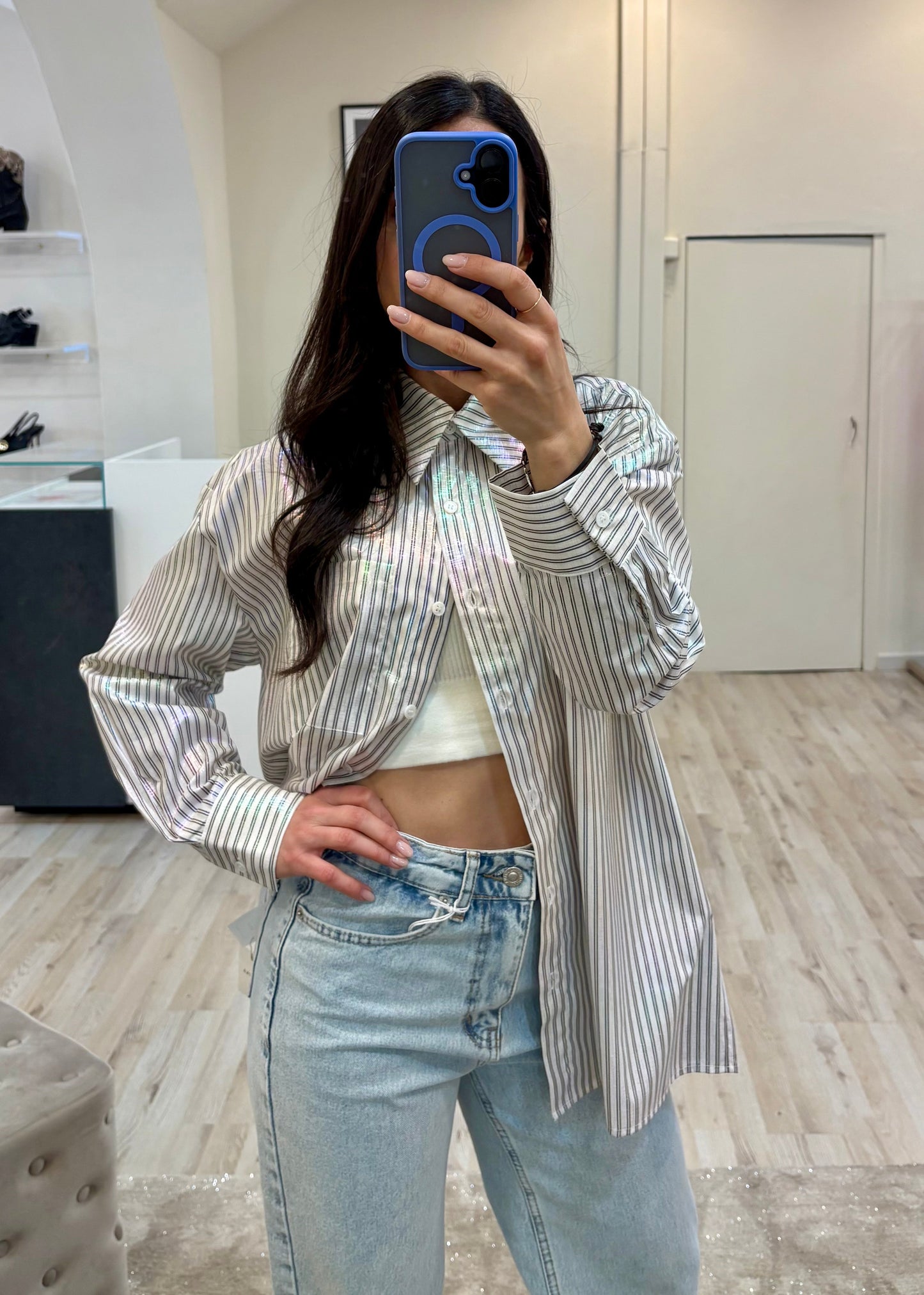 Camicia Over a Righe Nera